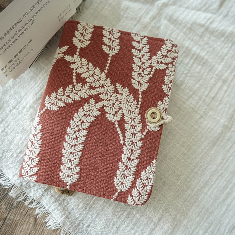 Carnet de notes brodé orge, rouge rouille, A5 A6, fait main, couverture souple, journal, bloc-notes