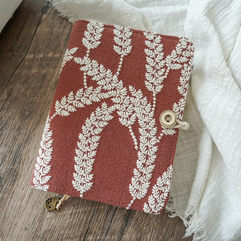 Carnet de notes brodé orge, rouge rouille, A5 A6, fait main, couverture souple, journal, bloc-notes