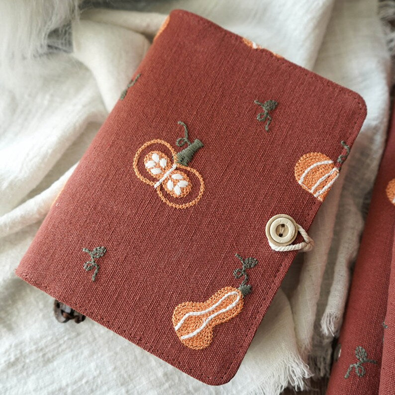 Embroidered Pumpkin Fabric Notebook Journal A5 A6 Loose-leaf Thread-bound Lined Grid Blank Pages Vintage Handmade