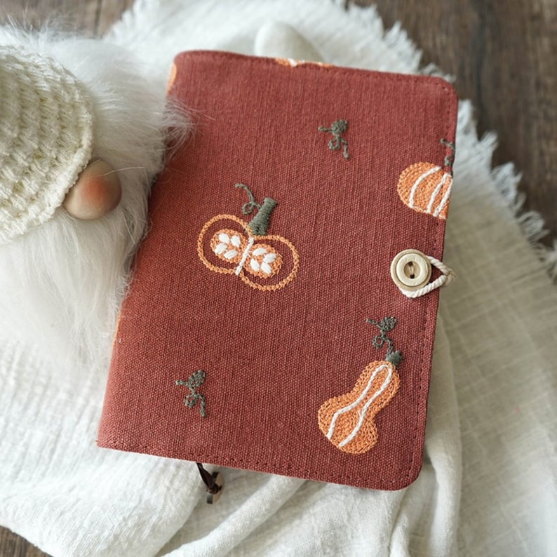 Embroidered Pumpkin Fabric Notebook Journal A5 A6 Loose-leaf Thread-bound Lined Grid Blank Pages Vintage Handmade