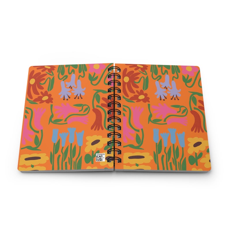 Journal à spirale orange fleur coloré 5x7, 150 pages lignées, couverture laminée brillante