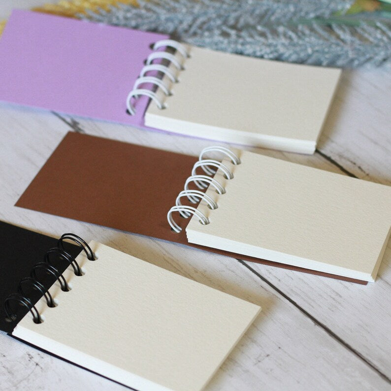 Carnet de croquis aquarelle fait main, mini spirale, format voyage, 2.75 x 4 pouces, 40 pages