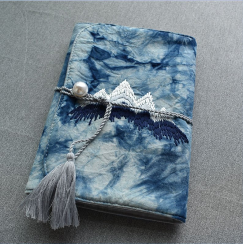 Carnet de notes en coton brodé montagne A5 A6 feuilles mobiles tie-dye plante couverture Hobo blanc doublé grille