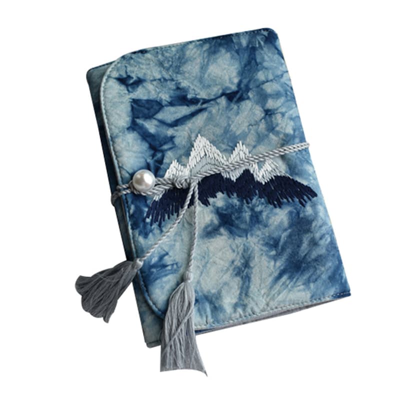 Carnet de notes en coton brodé montagne A5 A6 feuilles mobiles tie-dye plante couverture Hobo blanc doublé grille