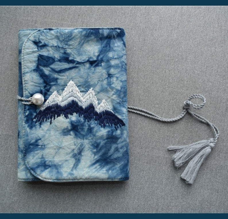 Carnet de notes en coton brodé montagne A5 A6 feuilles mobiles tie-dye plante couverture Hobo blanc doublé grille