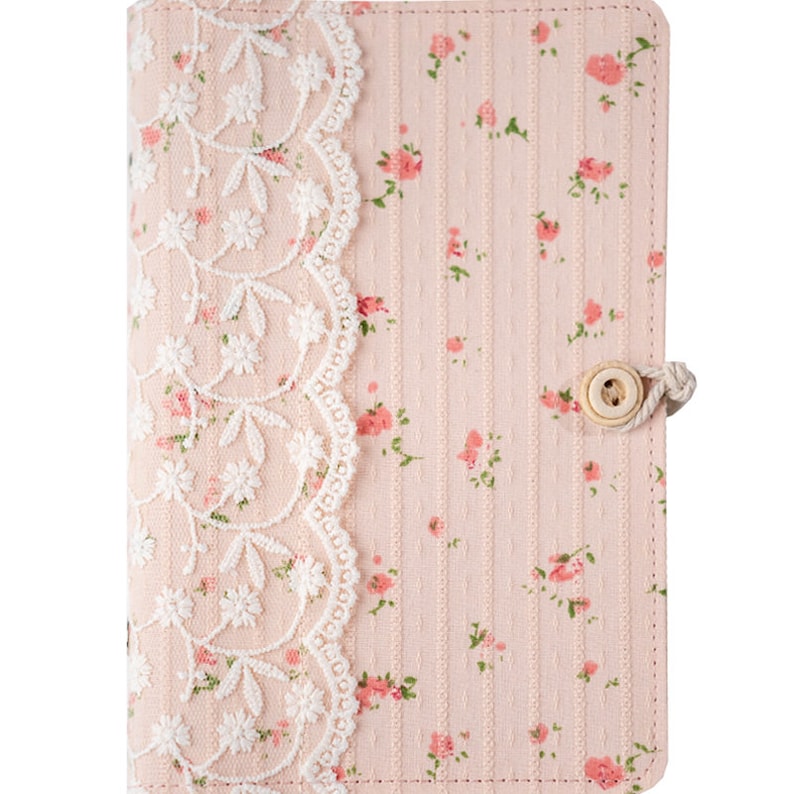 Handmade Floral Fabric Journal A5 A6 Lined Blank Notebook with Lace Cover Pink Flower
