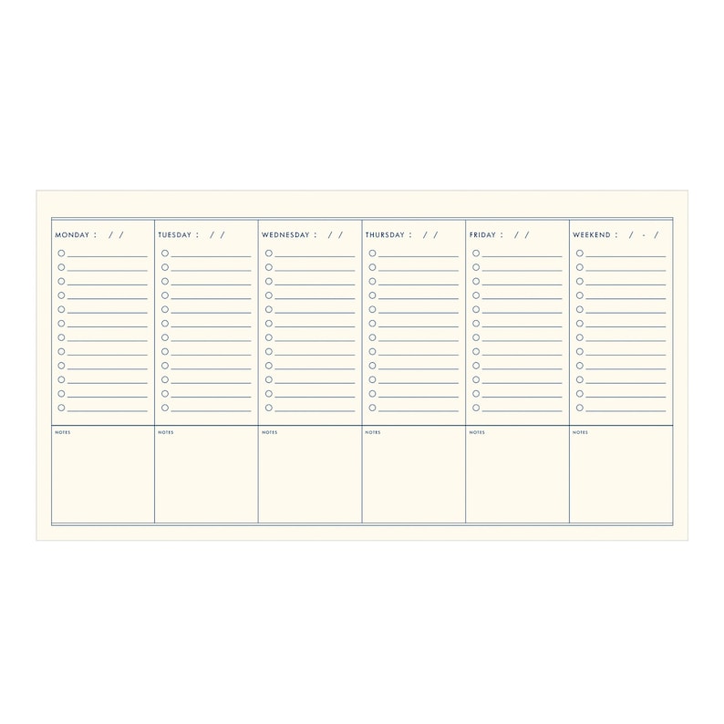 Agenda hebdomadaire de bureau Ruler Grid - Non daté - Planificateur de liste de contrôle 12x6,5 pouces