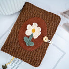 Carnet de notes en tissu patchwork à carreaux en laine A6 A5 Velours côtelé tricoté avec fleurs Bloc-notes rétro à feuilles mobiles avec doublure en pointillés