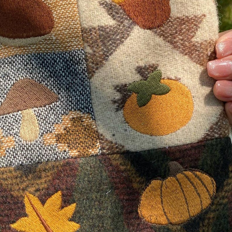 Handmade Patchwork Notebook Cover A5 with Embroidery Autumn Fruits Fabric Journal Refillable Notepad Book Cover