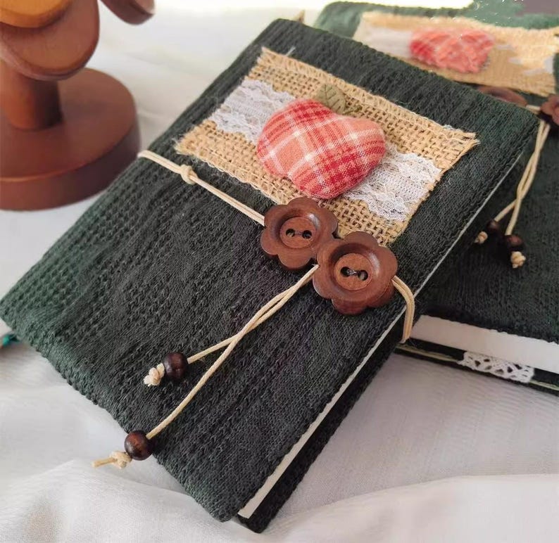 Carnet patchwork en tissu tricoté vert foncé, couverture en laine Vantage A5/A6, rechargeable, fait main