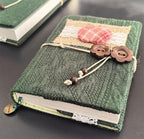 Carnet patchwork en tissu tricoté vert foncé, couverture en laine Vantage A5/A6, rechargeable, fait main