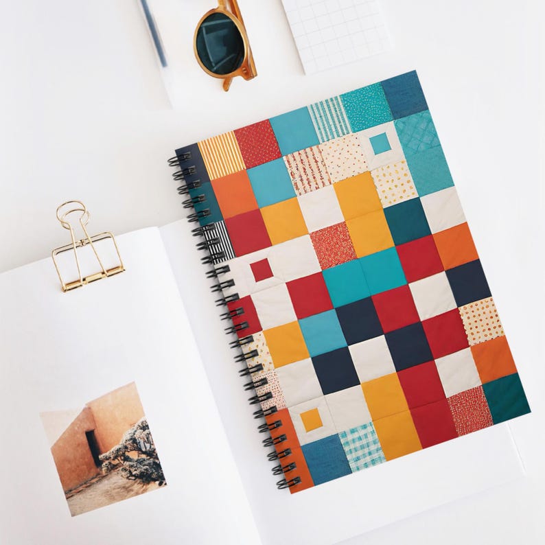 Cahier à spirale patchwork coloré 90g 6x20cm 118 pages lignées