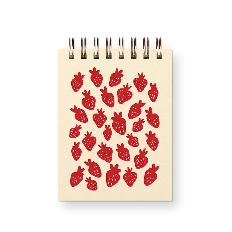 Carnet de notes à motif fraise - Carnet de poche, revue, 3x4 pouces, 65 pages blanches, reliure spirale