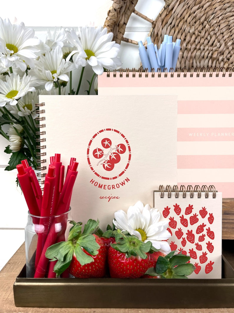 Carnet de notes à motif fraise - Carnet de poche, revue, 3x4 pouces, 65 pages blanches, reliure spirale