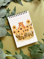 Carnet de notes ours tournesol A6 à spirales, cahier ligné, journal de voyage, papeterie kawaii