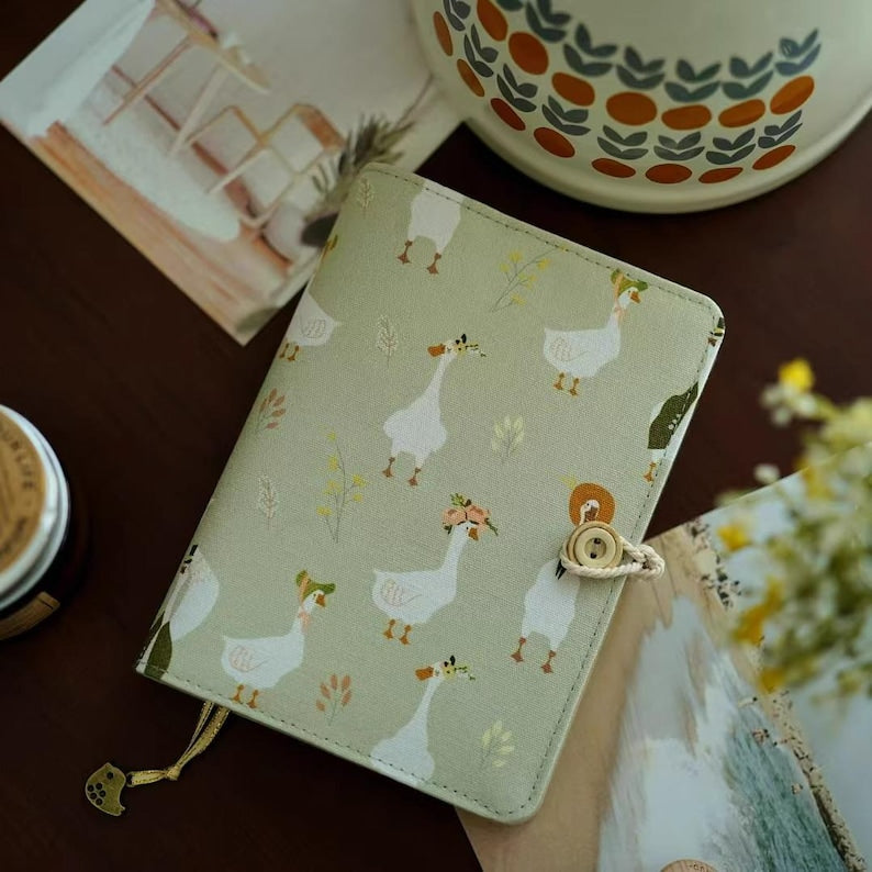Goose Fabric Notebook Journal, A5 A6 Traveler's Notebook, Refillable Loose-Leaf, 11 Paper Styles