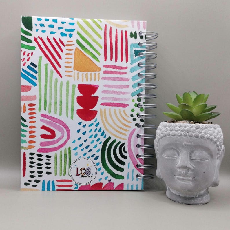 Carnet de notes coloré A5, bullet journal avec spirales, motifs aquarelle, 200 pages