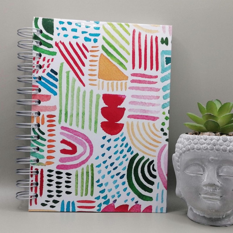 Carnet de notes coloré A5, bullet journal avec spirales, motifs aquarelle, 200 pages