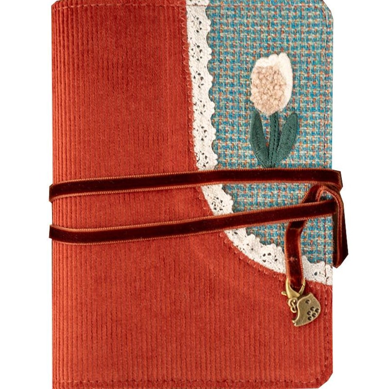 Carnet de notes brodé patchwork A6 A5 en velours côtelé à fleurs, bloc-notes fait main rechargeable