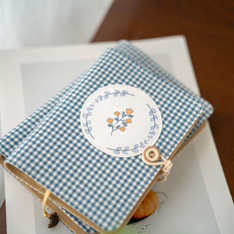 Blue Plaid Flower Fabric Notebook Journal A6 A5 Refillable Loose-Leaf Thread-Bound 11 Inner Paper Styles Handmade Planner Diary