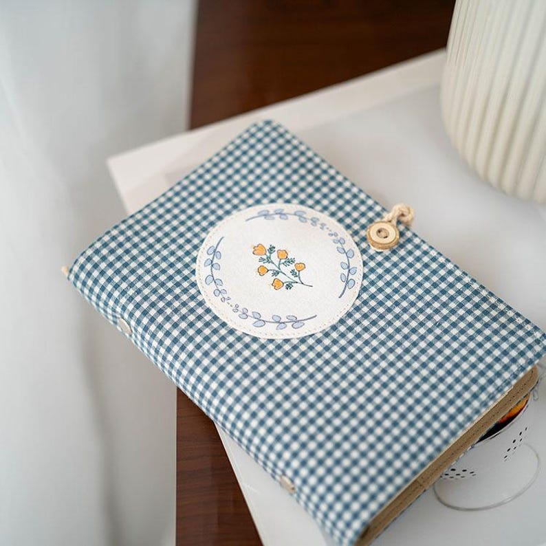 Blue Plaid Flower Fabric Notebook Journal A6 A5 Refillable Loose-Leaf Thread-Bound 11 Inner Paper Styles Handmade Planner Diary