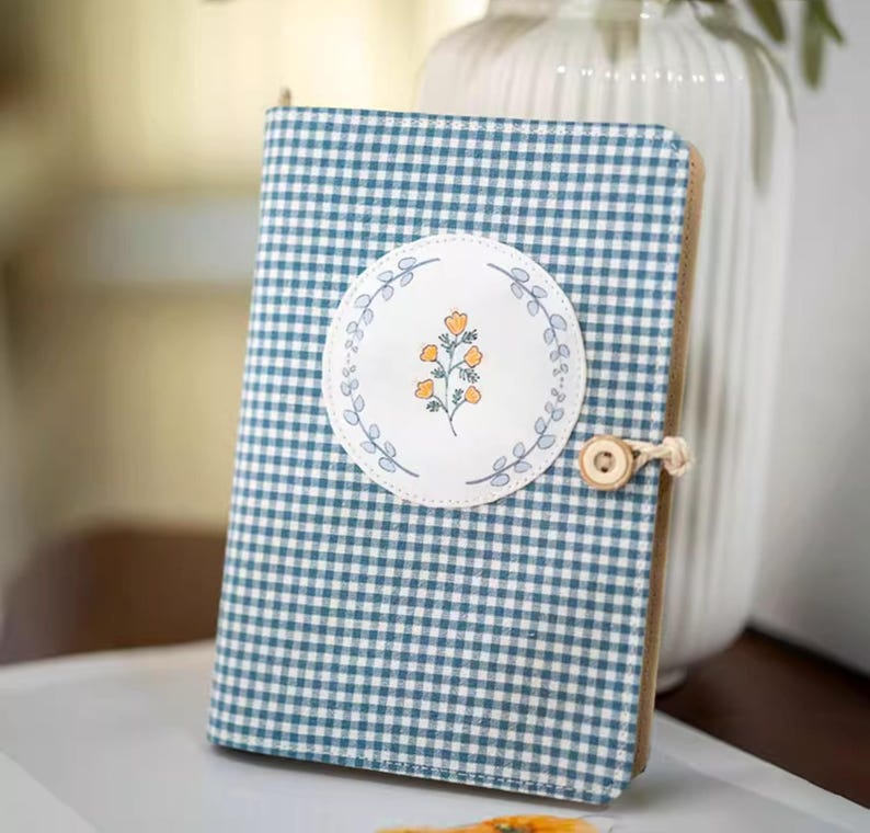 Blue Plaid Flower Fabric Notebook Journal A6 A5 Refillable Loose-Leaf Thread-Bound 11 Inner Paper Styles Handmade Planner Diary