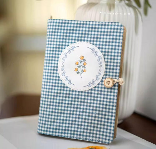 Blue Plaid Flower Fabric Notebook Journal A6 A5 Refillable Loose-Leaf Thread-Bound 11 Inner Paper Styles Handmade Planner Diary
