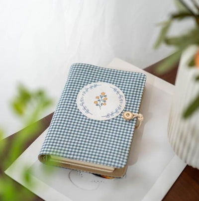 A6 A5 Blue Plaid Fabric Notebook Journal Refillable Loose-Leaf Thread-Bound 11 Styles