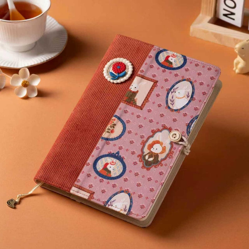 Corduroy Patchwork Journal Embroidered Flower Notebook A6 A5 Cute Bunny Fabric Notepad Refillable Traveler's Notebook