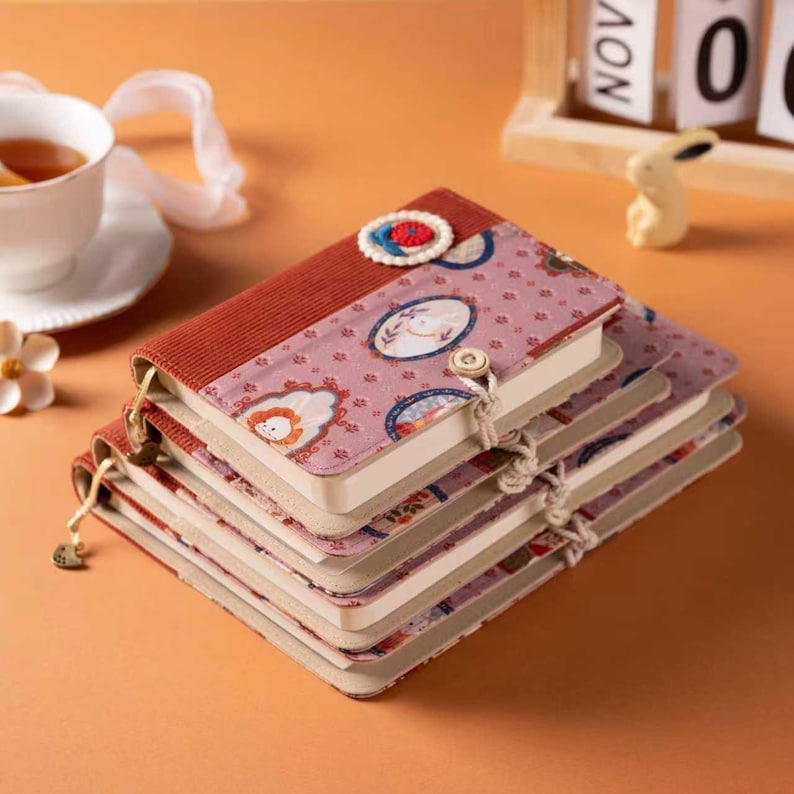 Corduroy Patchwork Journal Embroidered Flower Notebook A6 A5 Cute Bunny Fabric Notepad Refillable Traveler's Notebook
