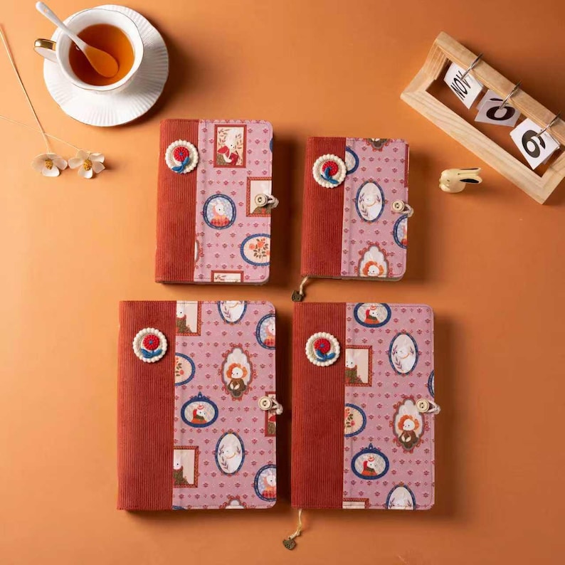 Corduroy Patchwork Journal Embroidered Flower Notebook A6 A5 Cute Bunny Fabric Notepad Refillable Traveler's Notebook