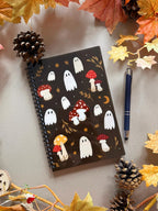 Cahier fantôme champignon A5 ligné - carnet à spirales avec couverture acrylique, 60 pages, papeterie kawaii