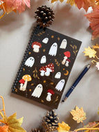 Cahier fantôme champignon A5 ligné - carnet à spirales avec couverture acrylique, 60 pages, papeterie kawaii