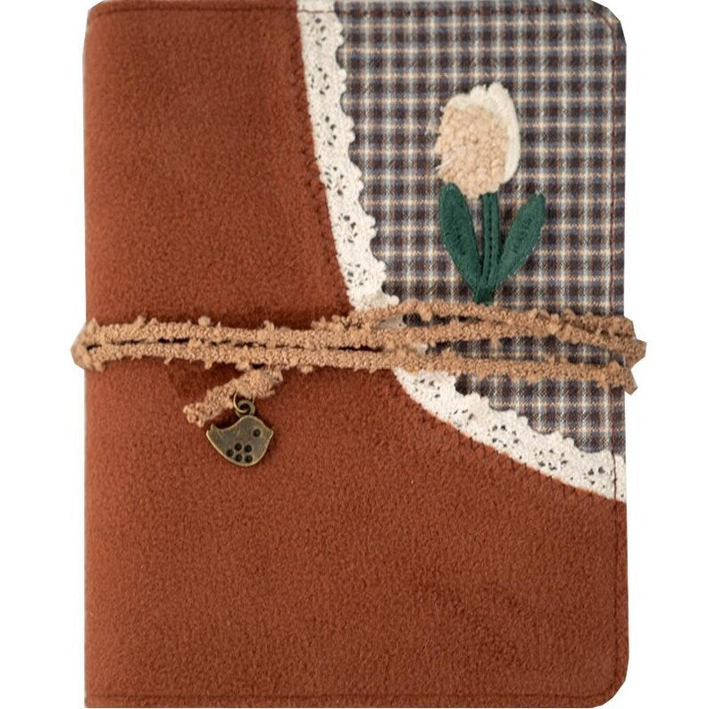 Tulip Corduroy Lace Patchwork Journal A5 A6 Floral Fabric Notebook Refillable Embroidery Notepad Portable Planner