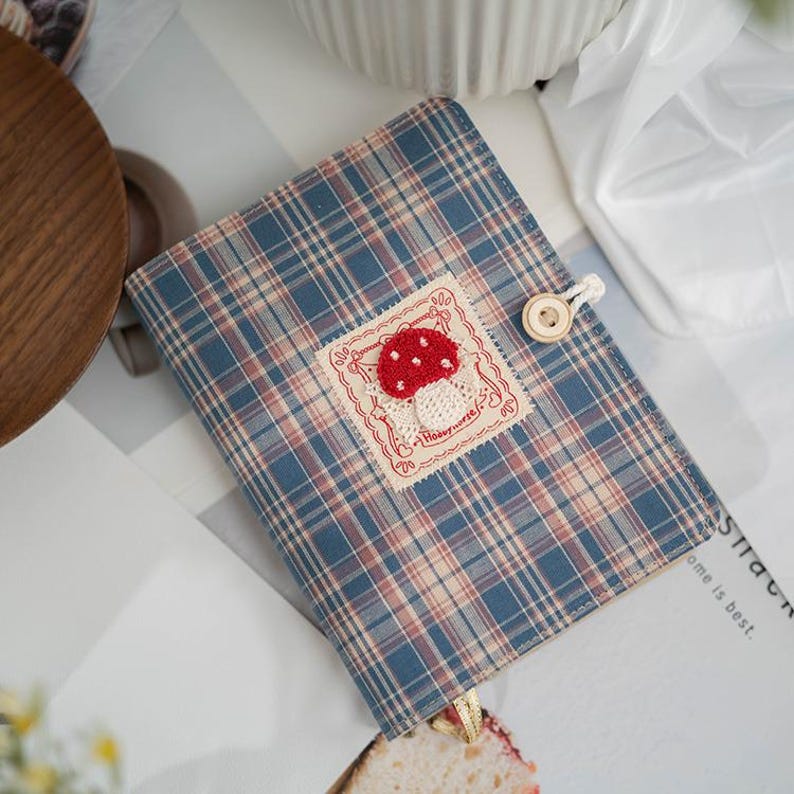 A5 A6 Refillable Fabric Journal, Plaid Patchwork Embroidered Notebook, Cloth-Covered Travel Planner Diary