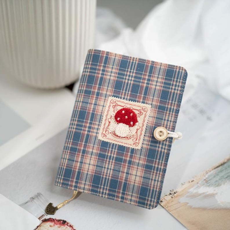 A5 A6 Refillable Fabric Journal, Plaid Patchwork Embroidered Notebook, Cloth-Covered Travel Planner Diary