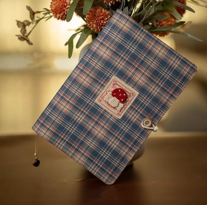 A5 A6 Refillable Fabric Journal, Plaid Patchwork Embroidered Notebook, Cloth-Covered Travel Planner Diary
