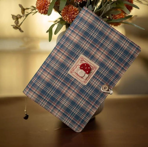 A5 A6 Refillable Fabric Journal, Plaid Patchwork Embroidered Notebook, Cloth-Covered Travel Planner Diary
