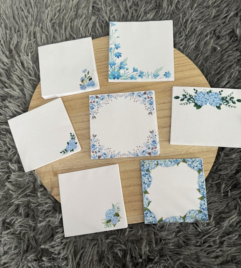 Notes adhésives fleurs bleues - 40 post-it par bloc