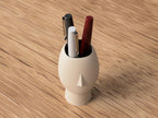 Sculptural Face Pen Holder - Modern Desk Organizer - Beige Ceramic Look Pencil Cup - Minimalist Home Office Decor
