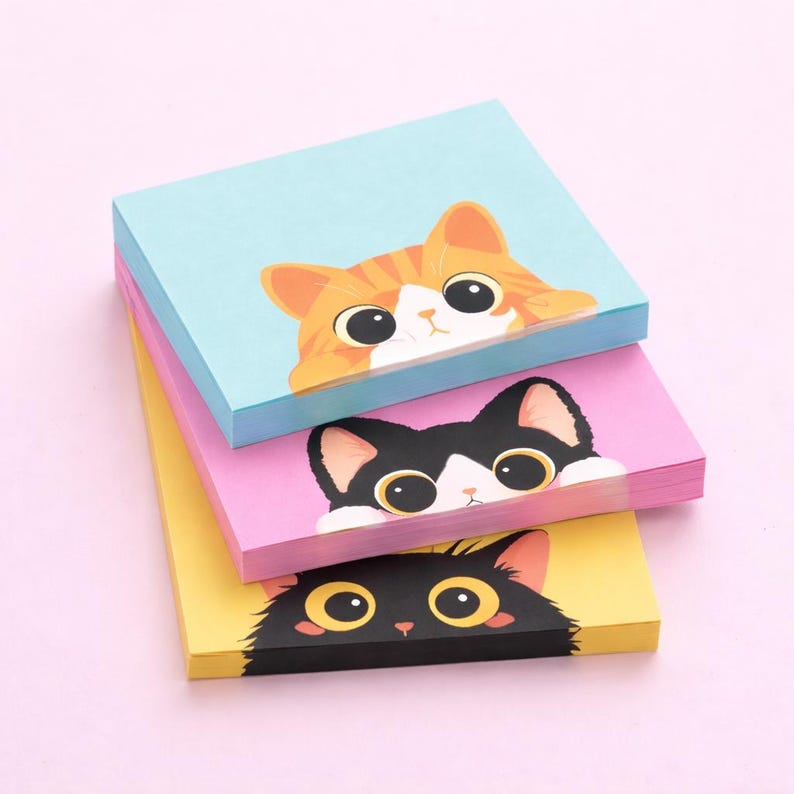 Ensemble de pense-bêtes chat mignon – Blocs-notes autoadhésifs Kawaii 7,62 x 7,62 cm