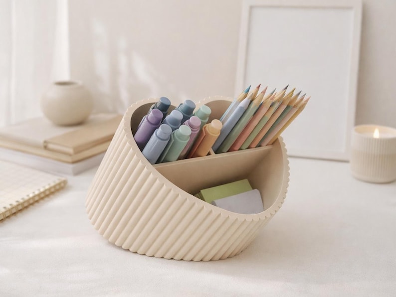 Porte-stylo en forme de cœur - Organisateur de bureau minimaliste pour stylos et fournitures de bureau, décoration de bureau, impression 3D