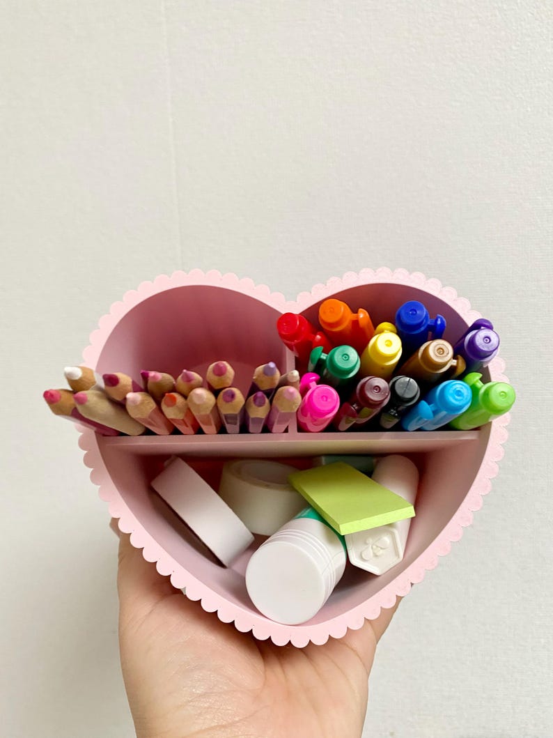 Porte-stylo en forme de cœur - Organisateur de bureau minimaliste pour stylos et fournitures de bureau, décoration de bureau, impression 3D