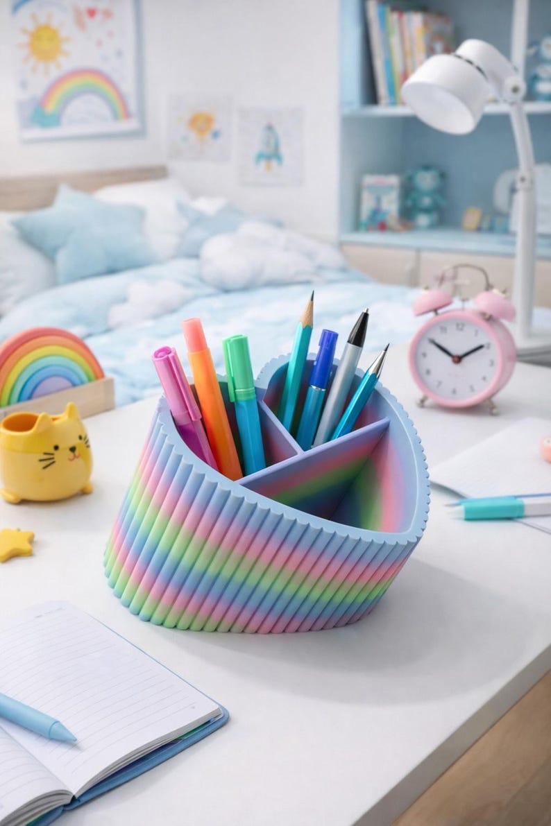 Porte-stylo en forme de cœur - Organisateur de bureau minimaliste pour stylos et fournitures de bureau, décoration de bureau, impression 3D