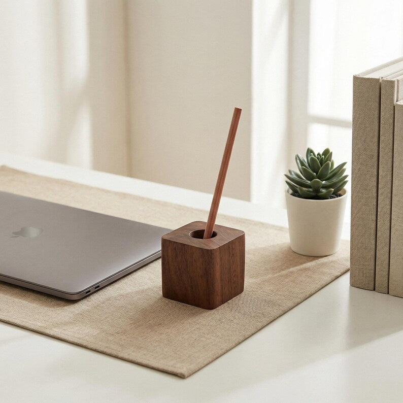 Porte-stylo en bois - Organiseur de bureau minimaliste, rangement de papeterie en bois naturel