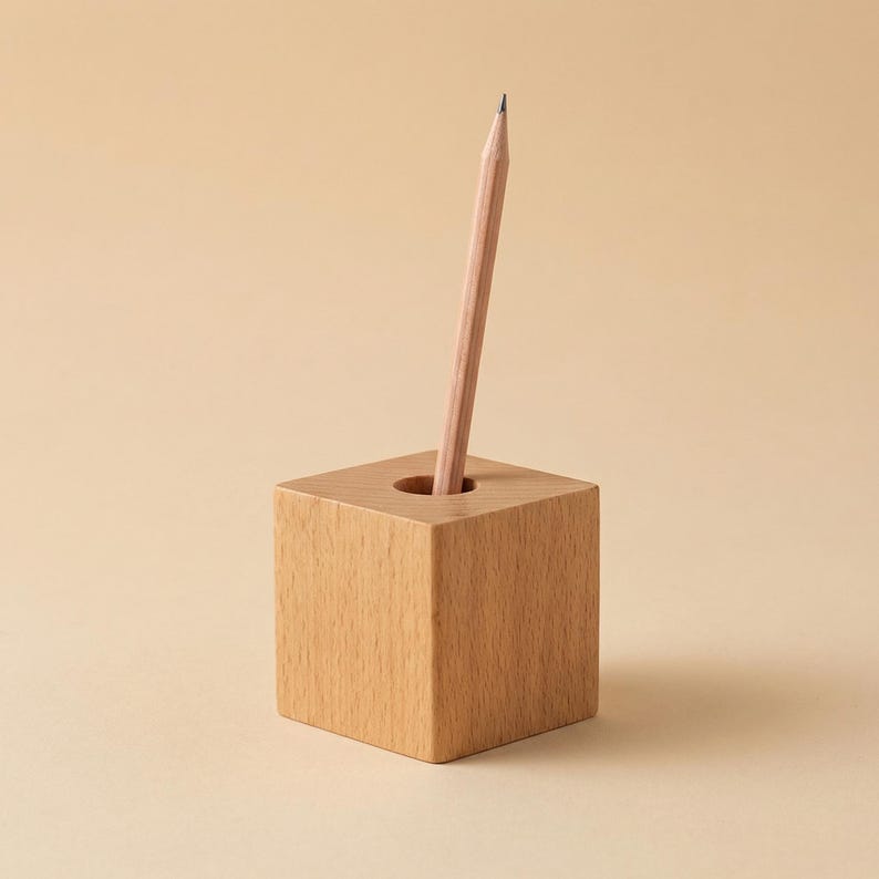 Porte-stylo en bois - Organiseur de bureau minimaliste, rangement de papeterie en bois naturel