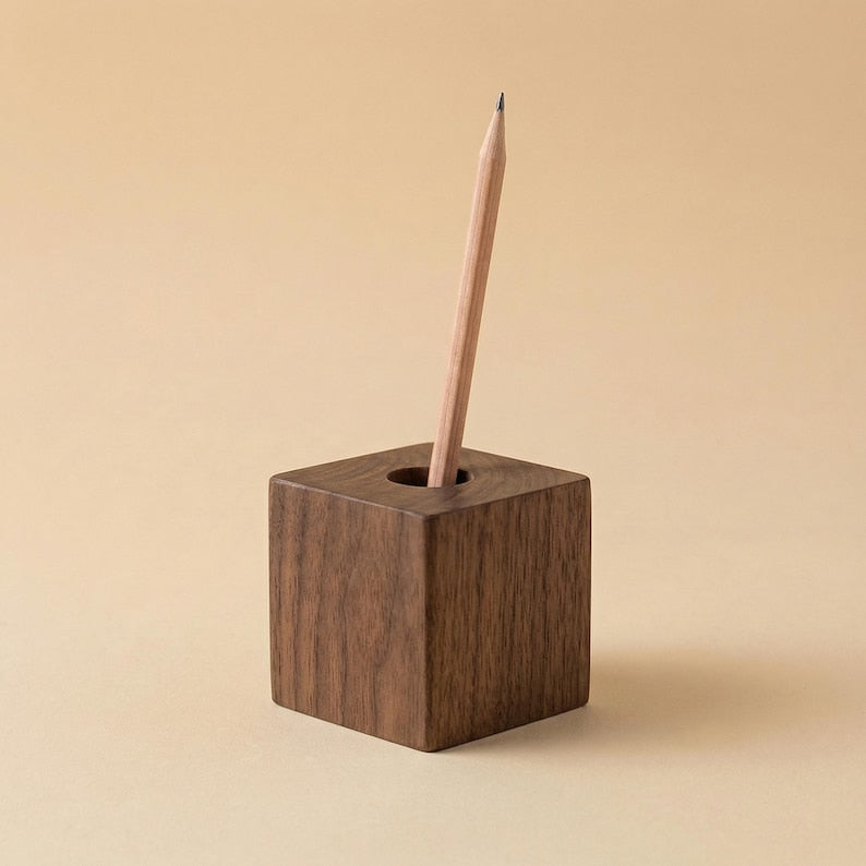 Porte-stylo en bois - Organiseur de bureau minimaliste, rangement de papeterie en bois naturel