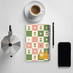 Carnet de notes rétro - Damier scandinave Tulipe vert mousse et rose mastic - 140 pages pointillés