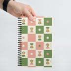Carnet de notes rétro - Damier scandinave Tulipe vert mousse et rose mastic - 140 pages pointillés