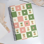 Carnet de notes rétro - Damier scandinave Tulipe vert mousse et rose mastic - 140 pages pointillés